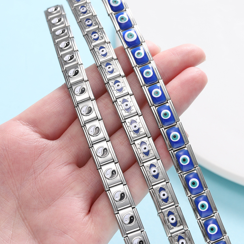 9 * 10mm Thép không gỉ Họa Tiết Mắt Vuông Vòng Tay Mô Đun Handmade DIY Vòng Tay Ý Vòng Tay Trang Sức Phụ Kiện