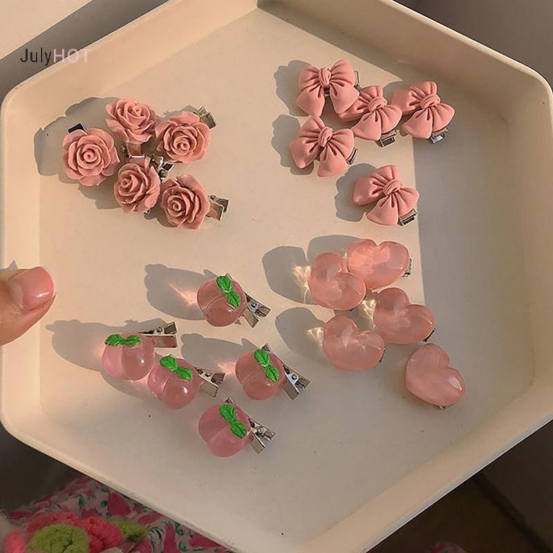 Julyhot Dễ Thương Phong Cách Hàn Quốc Mỏ Vịt Kẹp Nổ Kẹp Nơ Hình Trái Tim Đào Hoa Màu Hồng Barrettes Dành Cho Nữ Cô Gái Phụ Kiện Tóc Massivedeals