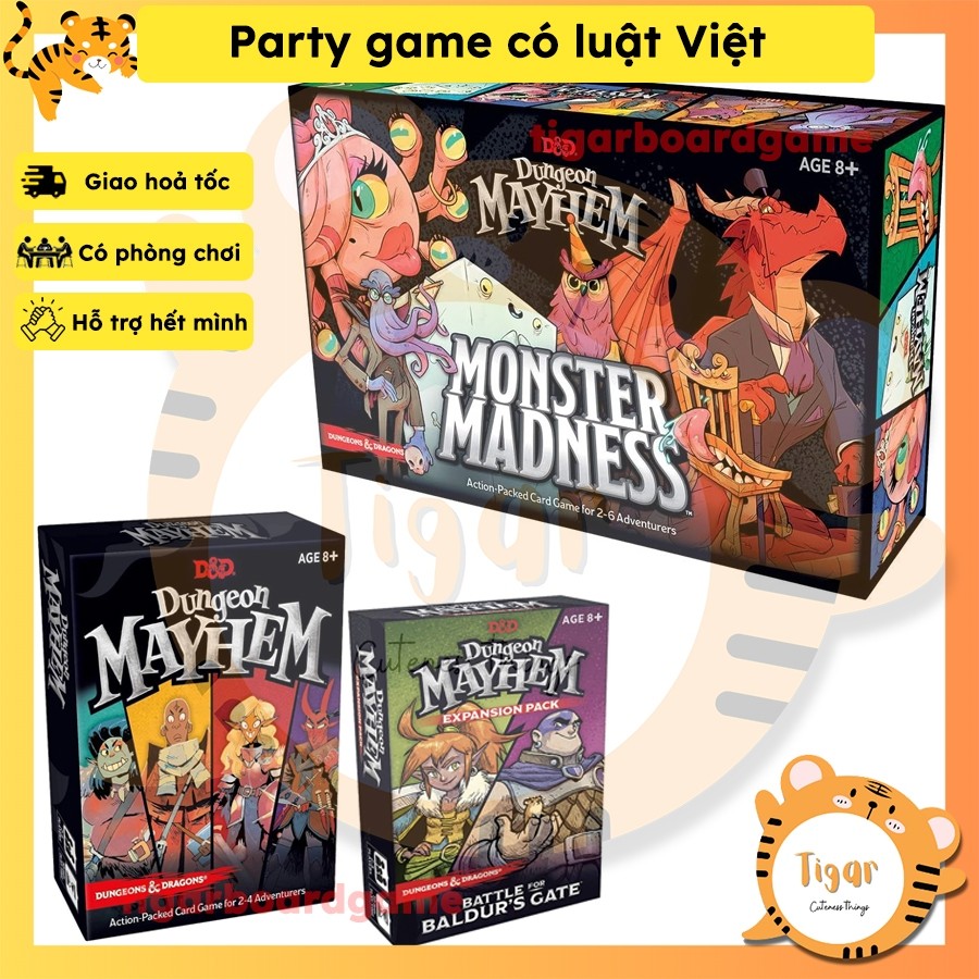 [Luật Việt] Boardgame thẻ bài Dungeon Mayhem Dragons và mở rộng, Monster Madness cardgame Tigar