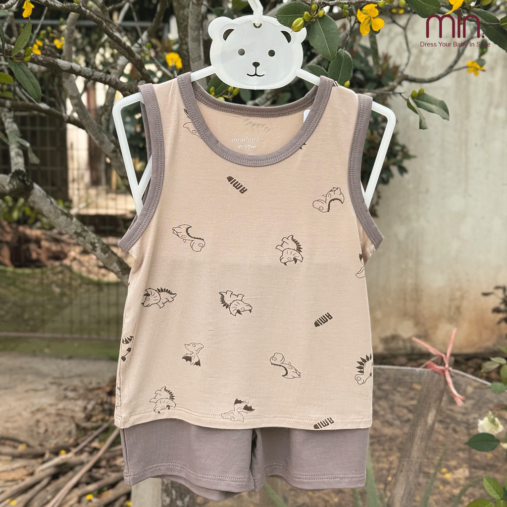 Bộ Ba Lỗ Bé Trai Anminaza In Hình Họa Tiết Khủng Long,Chất Vải Co Dãn Mềm Mại - Hàng Chính Hãng AMI0400