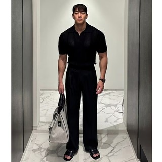 Áo sơ mi nam POLO phong cách Hàn Quốc lưới rỗng kết cấu dệt kim ngắn tay phong cách trưởng thành hàng đầu