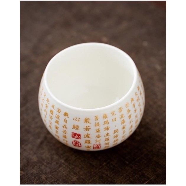 Chén sứ thấu quang tâm kinh bát nhã liên đài 150 ml