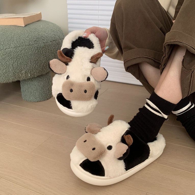 Xixitiao Baotou Dép Cotton Mềm Mại Dễ Thương PPR Bò Mùa Đông Thời Trang Nhà Ấm Sang Trọng Confine Giày