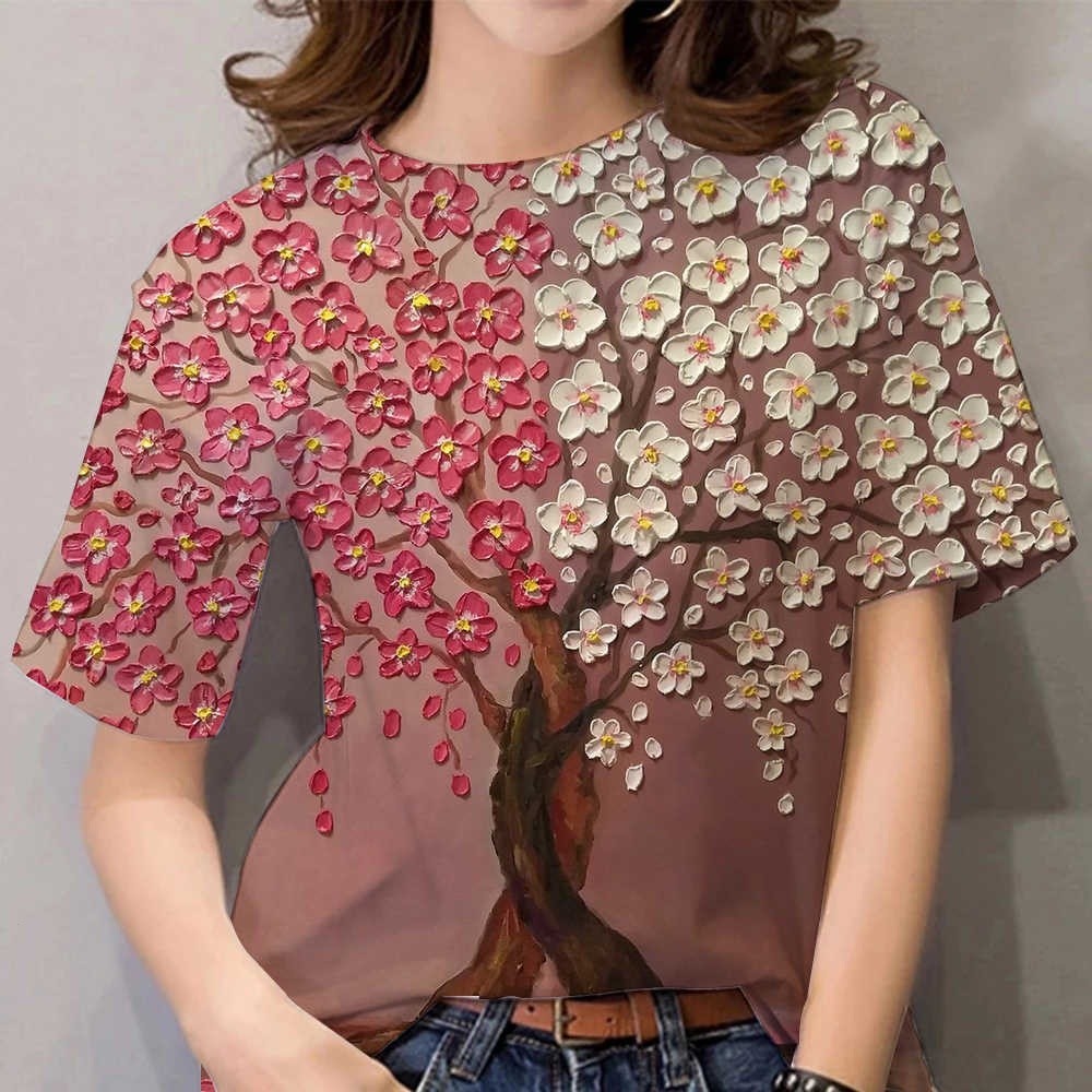 Bán Chạy Quần Áo Nữ Áo Thun 3D Phong Cảnh In Hoa Thẩm Mỹ Mùa Hè Thường Ngày Thoáng Mát Áo Thun Thời Trang