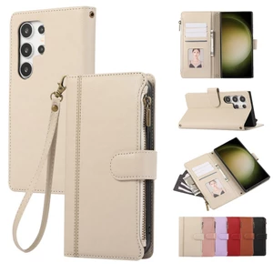 Ốp lưng ví da lật kèm dây kéo cho Samsung S26/S25/S24/S23 Ultra Plus FE