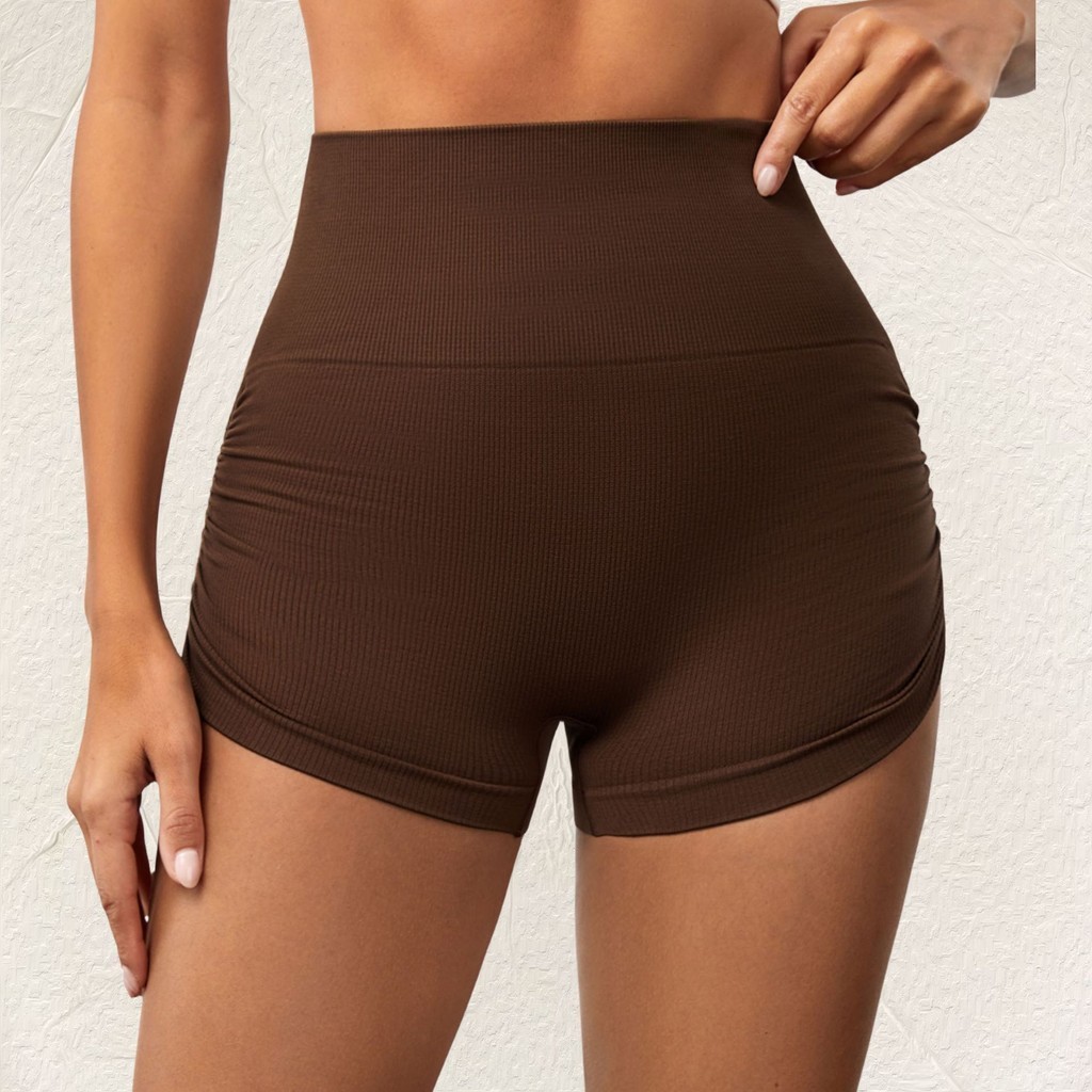 Topsports Xếp Ly Quần Tập Yoga Nữ Eo Cao Đào Mông Nhanh Khô Skinny Chạy Bộ Quần Thể Dục Ren Màu Trơn Quần Thể Thao