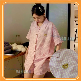 Set Đồ Ngủ Nữ, Bộ Pyjama Kẻ Caro Nhiều Màu Phong Cách Hàn Quốc Chất Xốp Mịn Mát