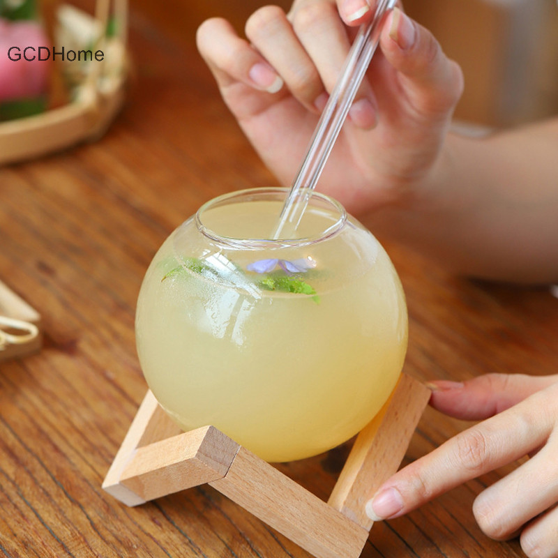 Gcdhome Cocktail Cốc Thủy Tinh Có Chân Đế Bằng Gỗ Sáng Tạo Thanh Thủy Tinh Uống Ronud Cocktail Mặt Trăng Cốc Trái Cây Nước ép Tumbler HOT