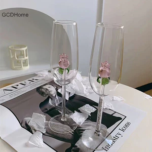 Gcdhome Sáng Tạo 3D Hồng Thủy Tinh Hoa Hồng Tích Hợp Màu Đỏ Trắng Rượu Ly Drinkware Cốc Champagne Sáo Hộ Gia Đình Đáng Yêu Valene Quà Tặng HOT