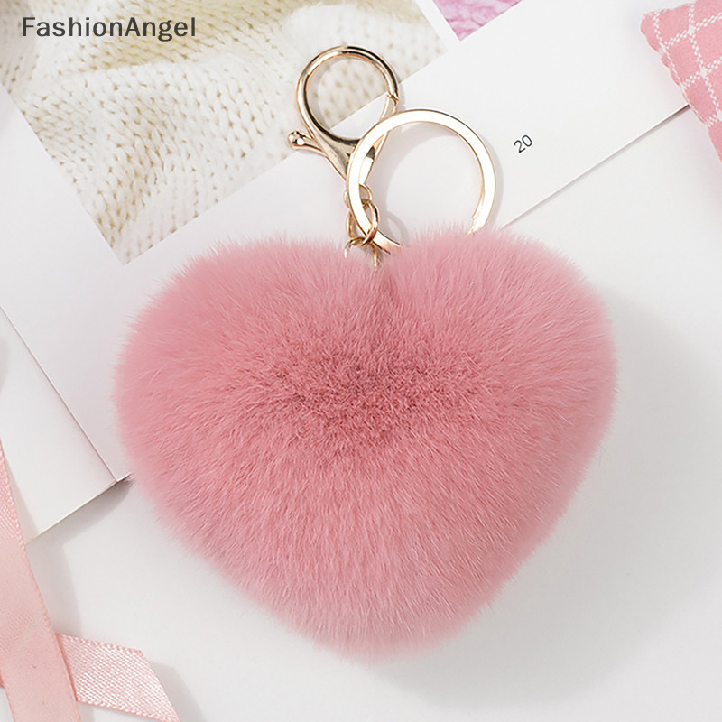 FashionAngel Màu Trơn Lông Tơ Pompom Móc Khóa Quà Tặng Cho Nữ Mềm Mại Hình Trái Tim Pompon Giả Túi Ô Tô Phụ Kiện Móc Khóa TH