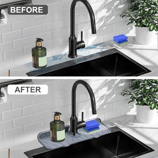Silicone faucet mat: quick-drying, non-slip, easy to wash. For kitchen and bathroom. Gray.