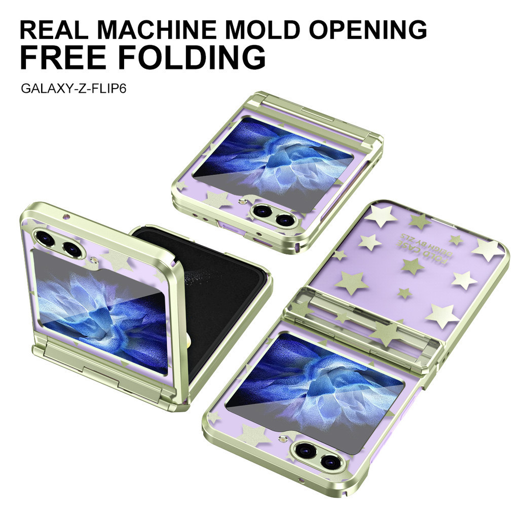 Bản lề mạ sang trọng Ngôi sao thời trang Vỏ trong suốt cho Samsung Galaxy Z Flip 6 Flip 5 Flip 4 Flip 3 5G Bảo vệ chống sốc ZFlip6 Flip5 Flip4 Flip3 Vỏ điện thoại