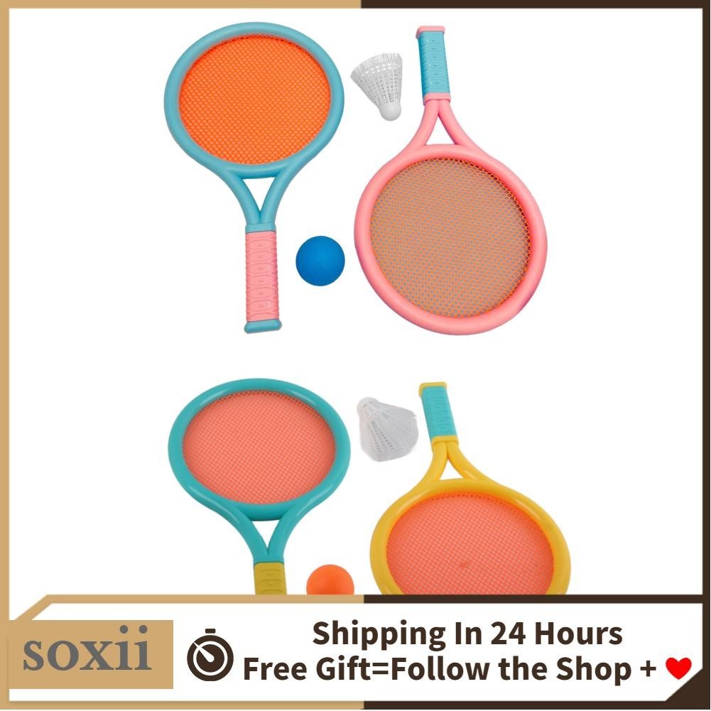 Soxii Children Badminton Racket Slip Resistant Durable Elastic Portable Tennis Set for Kids 2 Rackets Balls