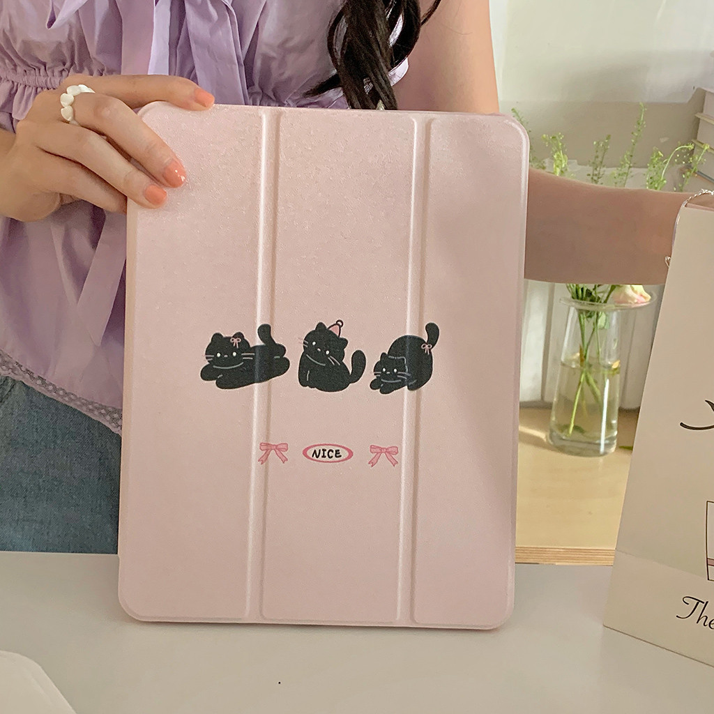 Vỏ Gương Acrylic Cho IPad Mini6 5 6 7 8 9 Air Air2 Air3 Air4 Air5 Air6 10.9 "Pro10.5 Pro11 Pro12,9 2018 2020 2021 2022 Air M2 Pro 11 13 M4 2024 Ba Vỏ Da Mèo Con Màu Đen