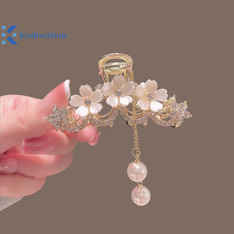 Kudosation Thanh Lịch -Vỏ Ngọc Trai Hoa Nhài sel Móng Vuốt Kẹp Kim Loại Nữ Trên Mặt Sau Của