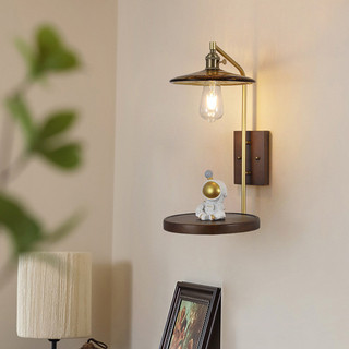 AIMI Retro Bằng Gỗ Đồng Thau Kính Treo Tường Phòng Khách Phòng Ăn Aisle Trang Trí Sò Phòng Ngủ Đèn Đầu Giường
