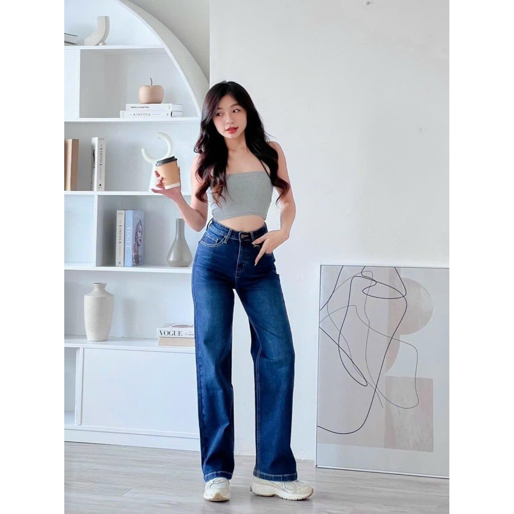 Ảnh TTTHAO - Quần jean nữ ống suông dài 92cm vải cotton co giãn cao cấp cho chị em nấm lùn J1 4