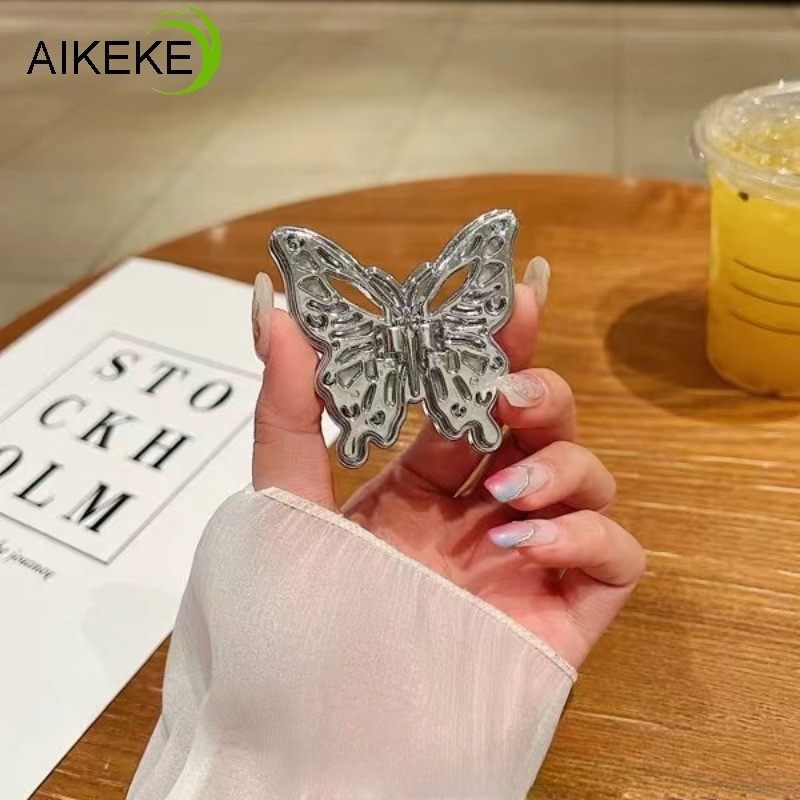 Giá đỡ điện thoại di động đa năng Grip Butterfly Paste Fold Luxury Sparkling Holder Stand Kim loại Phụ kiện điện thoại di động