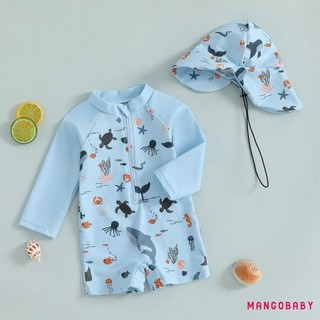Mg-kids Bé Trai Dài Tay Đồ Bơi Thường Ngày In Hình Động Vật Hàng Hải Dây Kéo Rash Guard Đồ Bơi Và Mũ Đi Biển Bộ Đồ Tắm