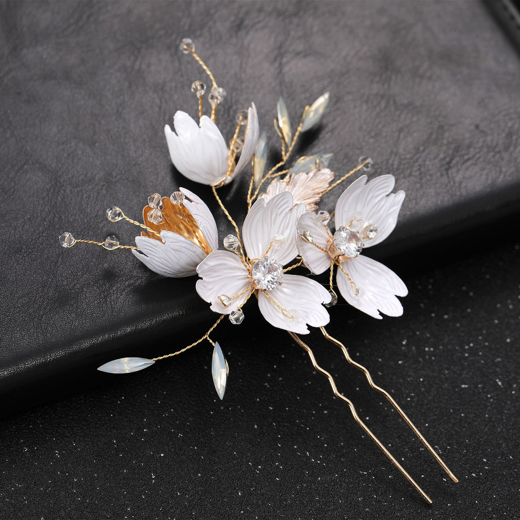 Kim Cương Giả Trang Trí Hoa Hợp Kim Kẹp Tóc Handmade Hình Lá Hoa Mũ Đội Đầu