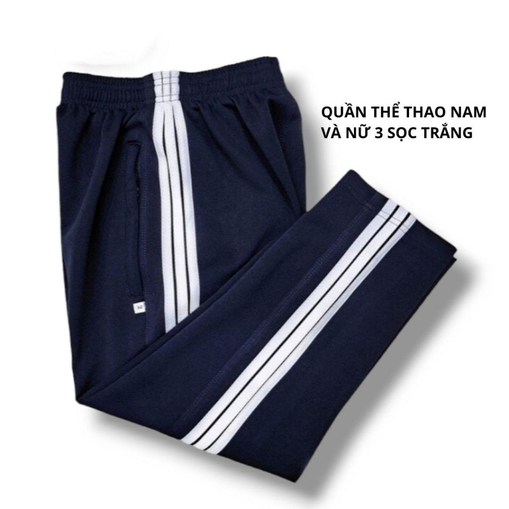 Quần thể dục 3 sọc poly co giãn 4 chiều màu xanh đen quần dài thể thao nam nữ, VỪA CHO HỌC SINH CẤP 1-2-3
