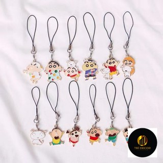 shin chan cậu bé bút chì dây đeo điện thoại ngắn dễ thương treo móc khoá màu đen trang trí phụ kiện