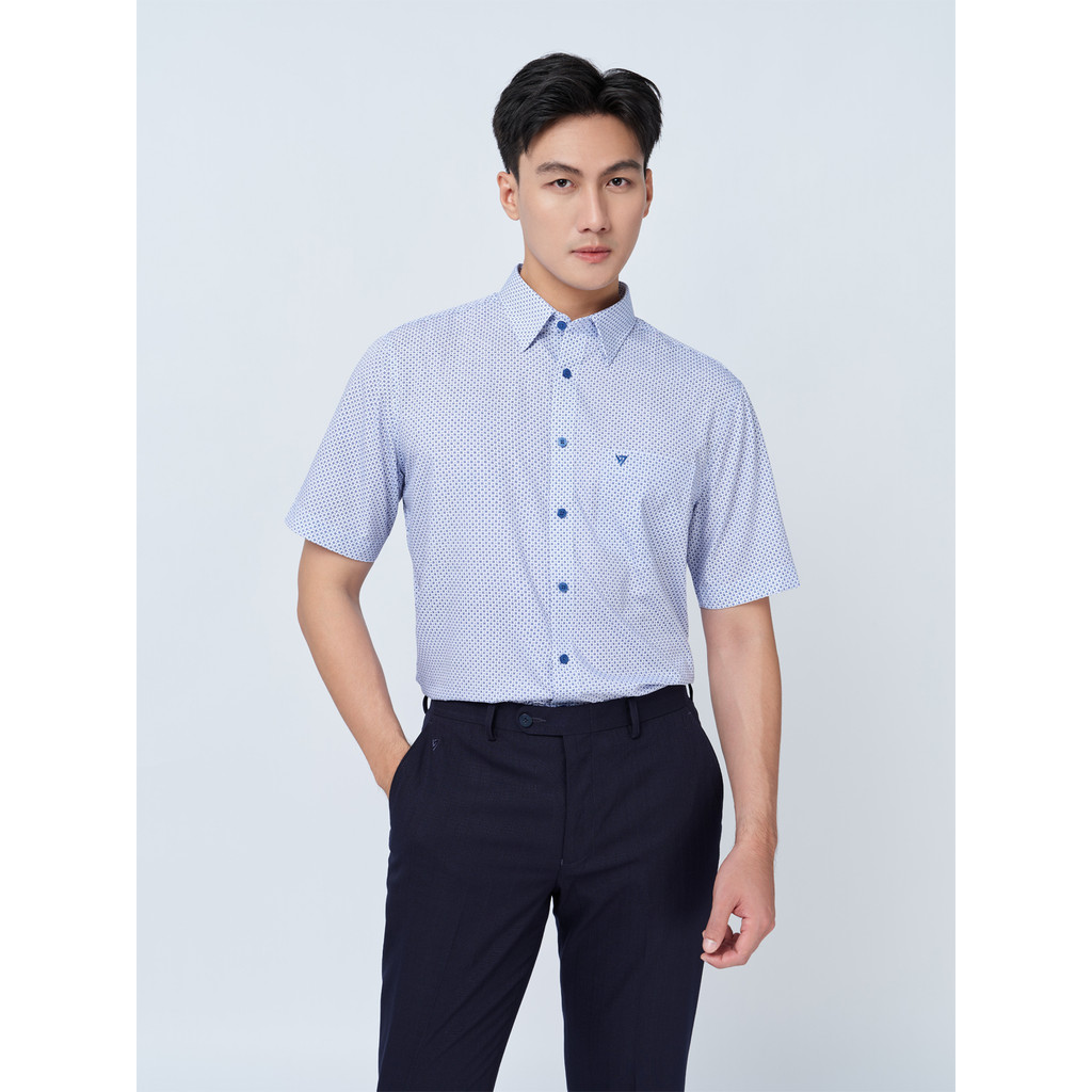 Sơ mi ngắn tay vạt tròn VIETTIEN vải Hoa hồng form REGULAR VT00000325