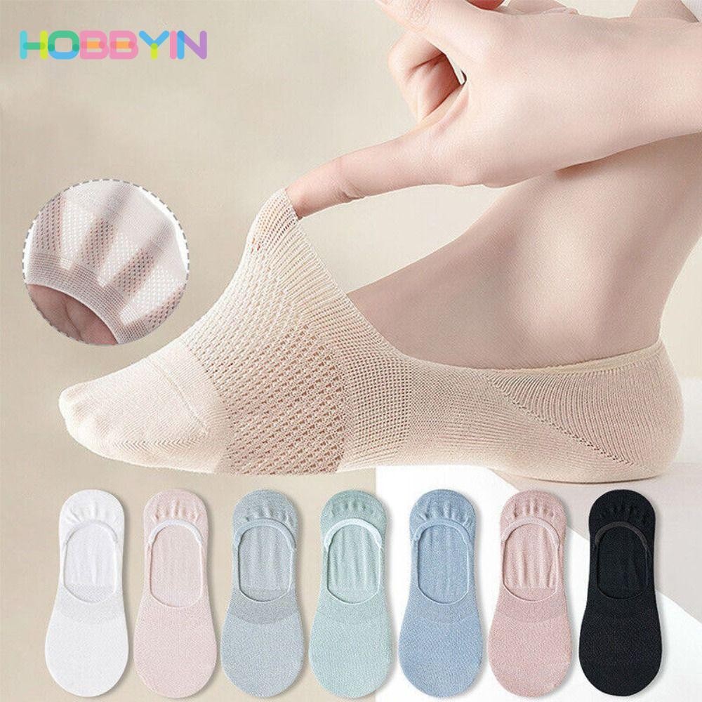 Tất vô hình HOBBYIN, Tất lưới Cotton chống trượt, Tất thuyền thoáng khí thấm mồ hôi thời trang