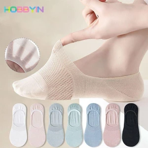 Tất vô hình HOBBYIN, Tất lưới Cotton chống trượt, Tất thuyền thoáng khí thấm mồ hôi thời trang