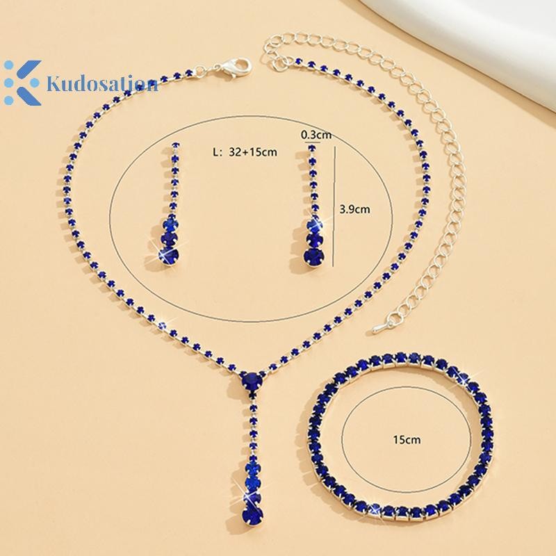 Kudosation 4 Thời Trang Cưới Bộ Trang Sức Kim Cương Giả Vòng Cổ Bông Tai Bộ Vòng Tay Nữ Tiệc Phụ Kiện Trang Sức
