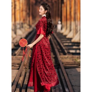 Áo dài tay lỡ xòe bèo in họa tiết hồ điệp AD237