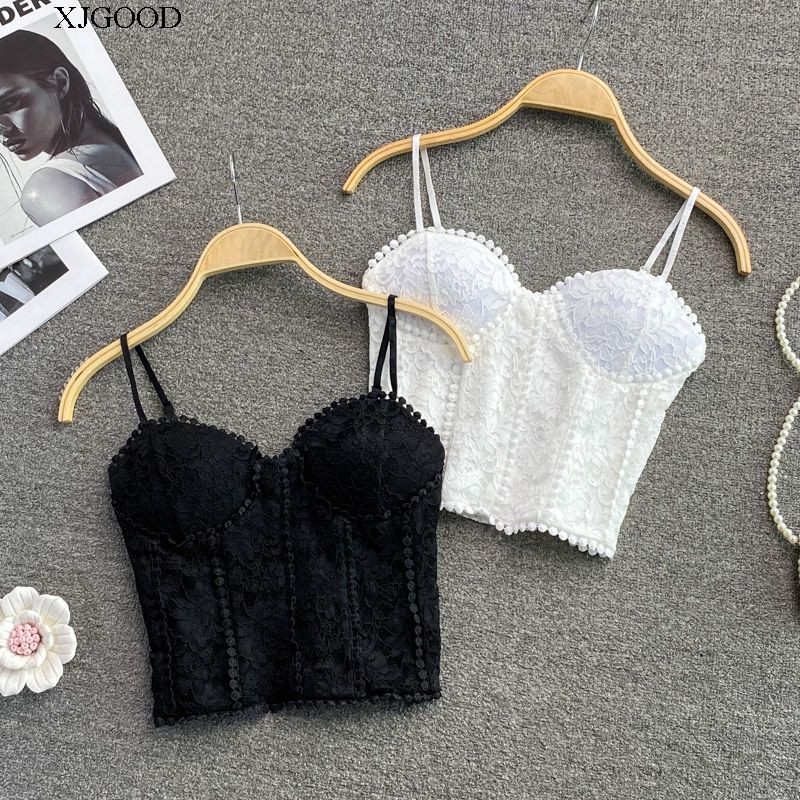 Pháp Retro Nguyên Chất Desire Phong Cách Bé Gái Ren Bên Ngoài Mặc Ống Top