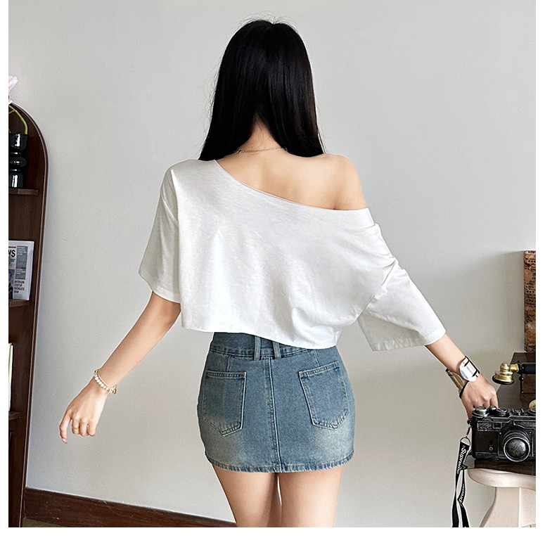 Klalien In Chữ Crop Top Nữ Xu Hướng Mùa Hè Hoang Dã Cổ Xu Hướng Phố Skinny Đơn Giản Cổ Điển Dạo Phố Mềm Hàng Ngày