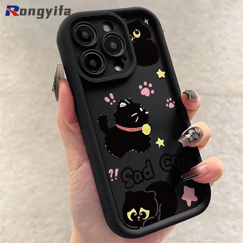 Vỏ mèo đen hoạt hình dễ thương cho Redmi Note 15 Pro Plus 14S 15C 15 A5 K80 Ultra Turbo 4 Pro 5G 4G Vỏ điện thoại mờ màu kẹo chống sốc Vỏ mềm chống rơi
