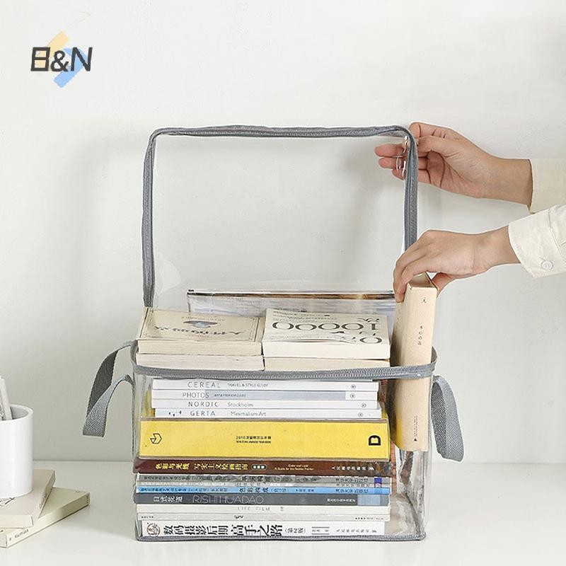 Túi đựng sách B & N Hộp đựng bộ sưu tập trong suốt Hộp đựng có thể xếp chồng lên nhau có tay cầm Hộp đựng chống bụi Túi có thể gập lại.