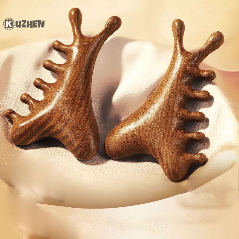 Kuzhen Đa Năng Kinh Tuyến Massage Bằng Gỗ Sức Khỏe Gỗ Đàn Hương Răng Rộng Lớn Guasha Điểm Lược HOT