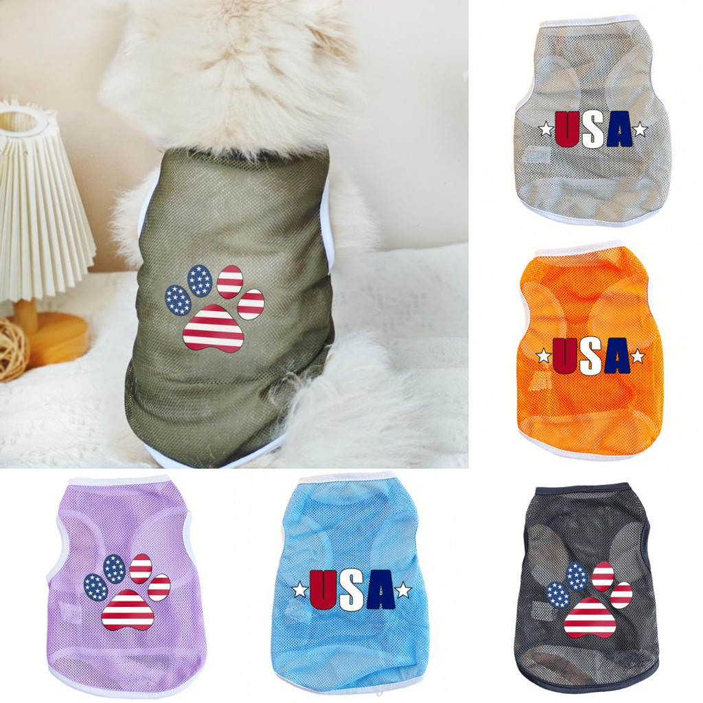 Áo Vest lưới thoáng khí họa tiết mèo / chó in họa tiết Mỹ cho chó nhỏ