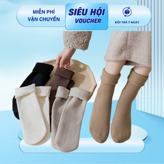 Set 5 Đôi Tất Vớ Cotton Lót Lông Nỉ Giữ Nhiệt Cao Cổ Siêu Ấm Màu Pastel Cho Nữ Tcc8