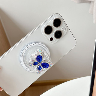 Kim Cương 3d Màu Bướm Tròn Từ Tính Giá Đỡ Điện Thoại Cho IPhone 16 15 14 13 12 Pro Max 14 Plus Có Thể Gập Lại Pop Ring Grip Co Giãn Để Bàn Đứng P3