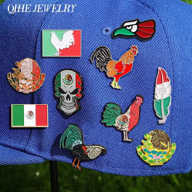 Cartoon Mexican Metal Hat Pins Custom Mexico Flag Skull Brooch Golf Hat ...