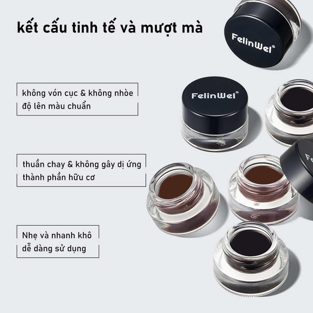 FelinWel - Bộ Gel Kẻ Mắt & Chân Mày 2 Màu Không Thấm Nước Lâu Trôi, Được Bộ Y Tế (MOH) Phê Duyệt, Kèm Cọ Tùy Chọn