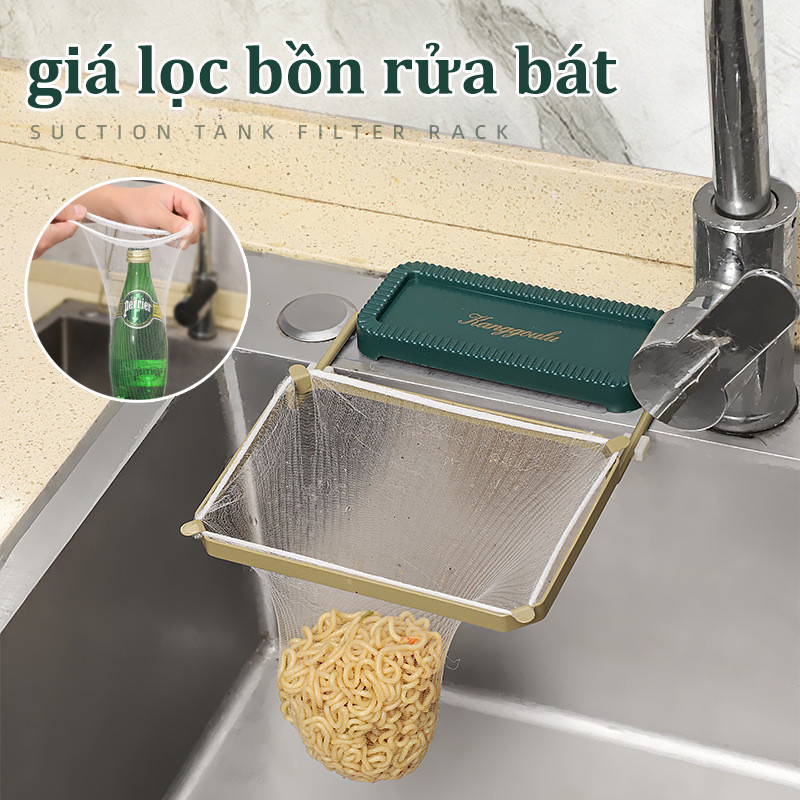 Giá lọc thức ăn thừa thế hệ mới tiện dụng,giá lọc bồn rửa bát,Giá lọc thức ăn thừa,gồm có 1 khung + 50 túi lọc