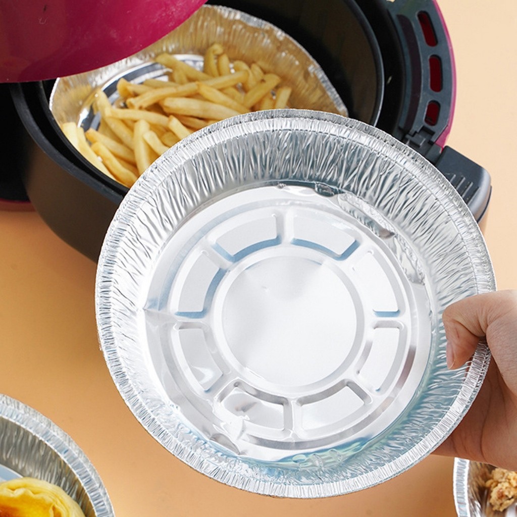 COMBO 100 Khay Giấy Bạc Lót Nồi Chiên Không Dầu, Khuôn Giấy Bạc Đựng Thực Phẩm Tiện Lợi Size 22cm