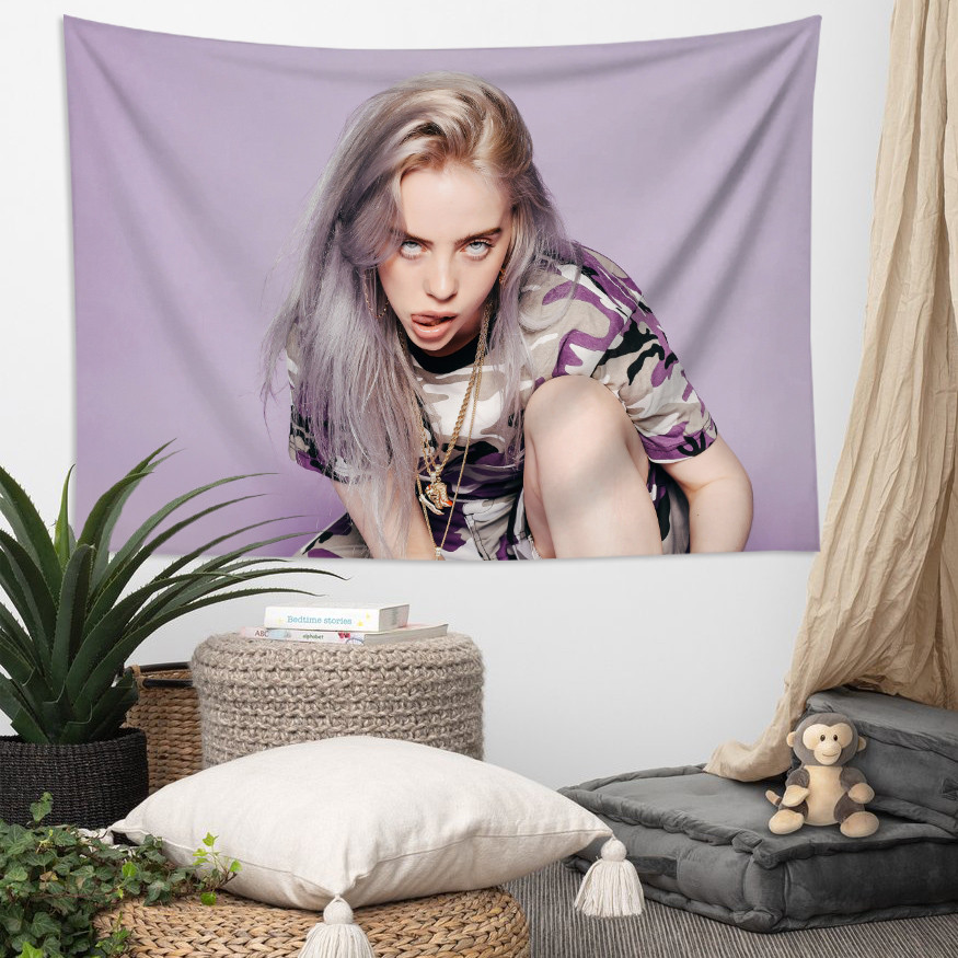 Tấm thảm treo tường Billie Eilish có kẹp Tấm thảm Polyester Treo tường phòng ngủ