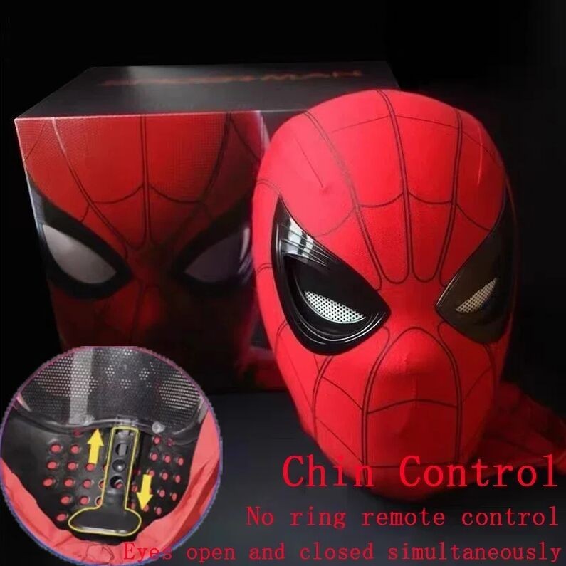 1: 1 Mascara Người Nhện Mũ Cosplay Người Nhện Cảm Ứng Đèn Led Di Chuyển Mắt Mặt nạ Điện Tử Đàn Hồi Vải Đồ Chơi