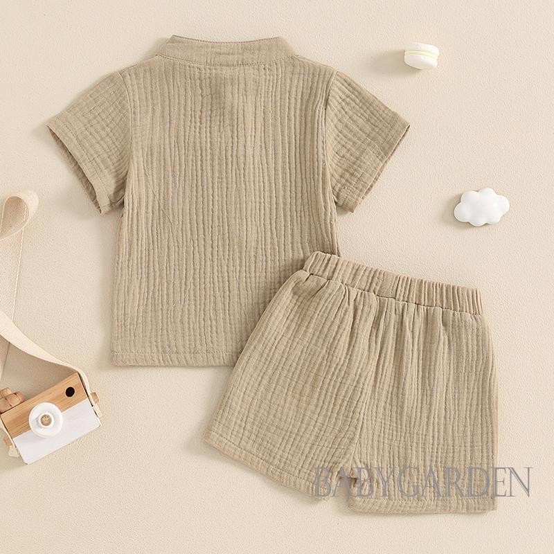 Baga-6 tháng-4year Bé Trai Bộ 2 Quần Áo Cổ Tròn Tay Ngắn + Quần Short Eo Co Giãn