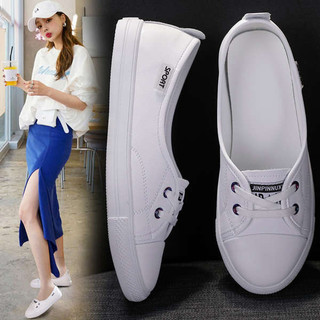Thương Hiệu Da Thật Chính Hãng Giày Trắng Lười Nữ Mùa Hè 2024 Phong Cách Mới Đế Bằng Slip-On Thường Ngày Phù Hợp Với Nông Miệng Giày Nữ
