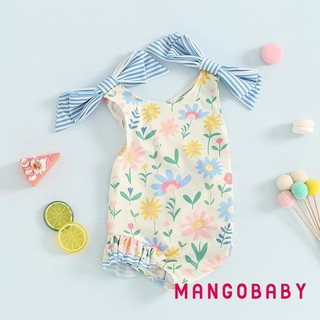 Mg-little Girls Đồ bơi mùa hè không tay Donut / Kem / Bộ đồ tắm xếp nếp in hoa