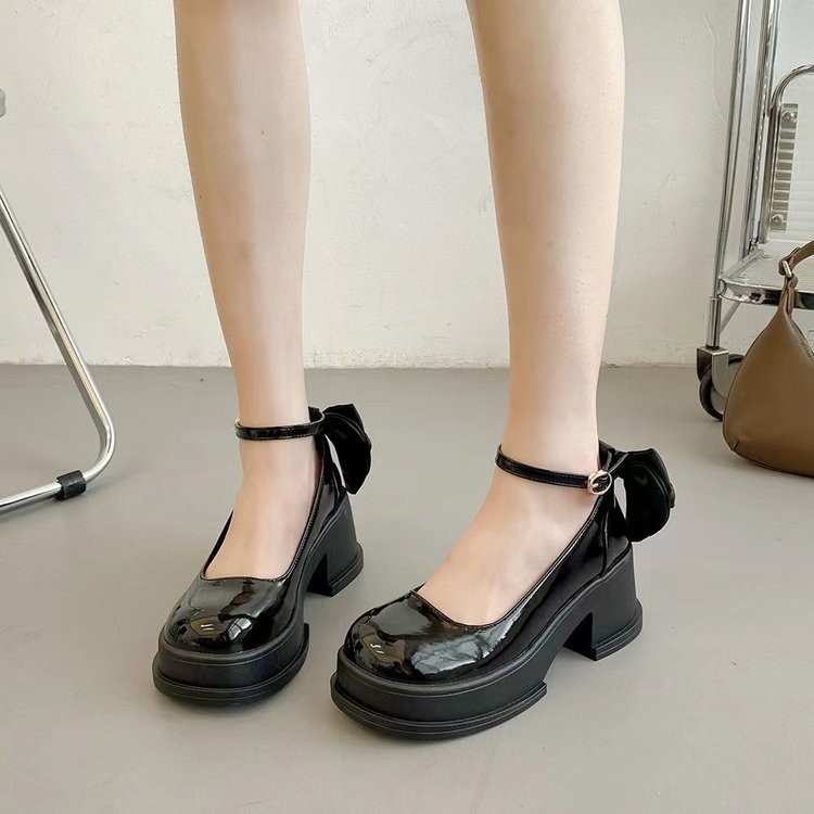 Retro Tất Cả Trận Đấu Mary Jane Giày Nữ PU Phong Cách Mới Nơ Cao Gót Chống Trơn Trượt Ngoài Mặc Đi Làm Kỳ Nghỉ Mua Sắm Pháp Giày Da Nhỏ Nữ Nhà Máy Giá Bán Buôn