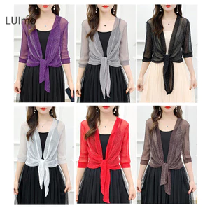 Luimo Áo khoác sành điệu Cardigan nửa tay phía trước Áo khoác buộc dây nữ Áo khoác ngắn mỏng SBS